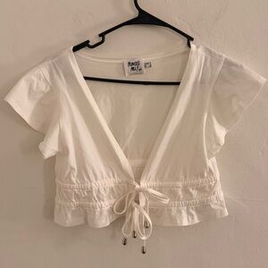 Princess Polly White Tie-Front Flutter Sleeve Crop Top